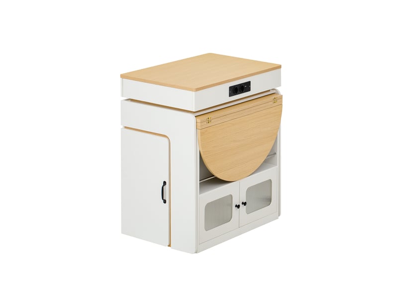  Îlot de cuisine extensible avec tiroirs, led et multiprise, blanc  - Conforama A