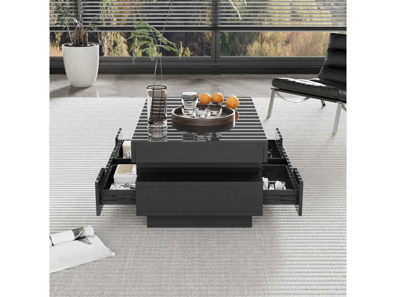  Table basse avec 4 tiroirs, 3 niches et led réglable, finition brillante, pour salon, en panneau de particules, noir - uvrion  - Conforama C