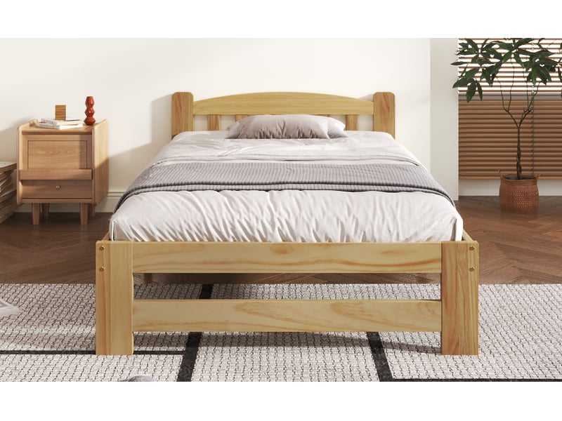 Lit simple 90x200cm, pied de support central, sommier, bois, nature, naturelle, sans matelas - Conforama D