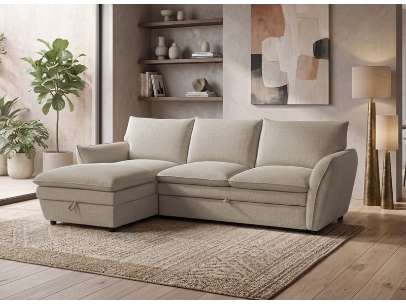  Canapé d'angle convertible avec coffre en tissu taupe capucine - angle gauche SF772-M2-TAU - Conforama B