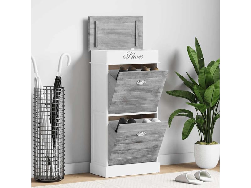  Meuble à chaussure, armoire à chaussures gris 50x28x98 cm bois de paulownia shl3862  - Conforama B