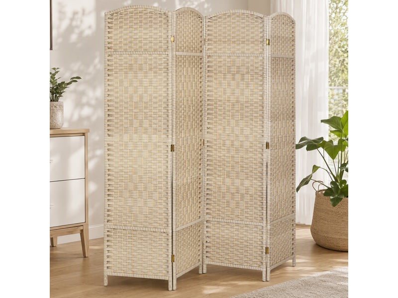  Paravent intérieur 4 panneaux pliables en bois séparateur de pièce style bohème tissé  - Conforama B