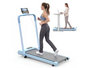 Tapis de course pliable 112,5x50x93,5 cm bleu en acier, inclinaison 10 pourcent, marche, jogging et travail