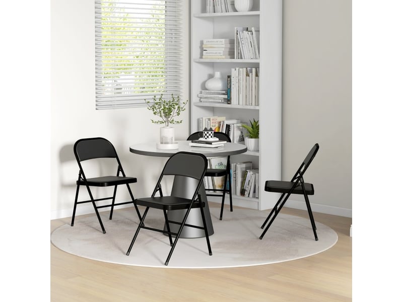  Lot de 4 chaises pliantes noires en similicuir avec structure métallique  - Conforama B