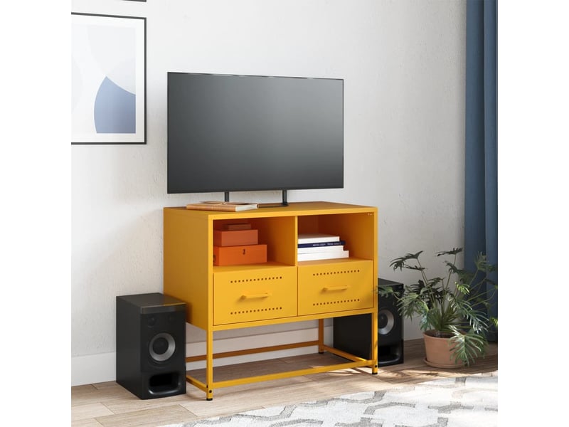  Meuble tv - banc tv - meuble de rangement jaune moutarde 68x39x60,5 cm acier  - Conforama C