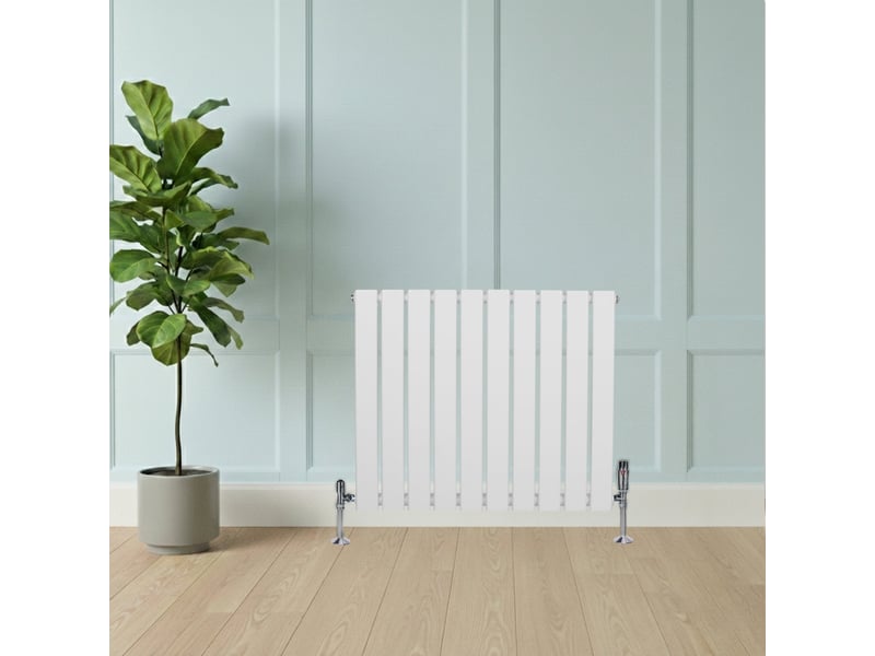 Radiateur plat à 1 colonne & vannes 600 x 700 mm en acier blanc chauffage centrale moderne horizontale monté sur mur cuisine salle de bain [brosse de 40529 - Conforama D