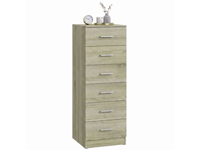  Commode à 6 tiroirs, meuble de rangement, style moderne, pour chambre, couloir, entrée, 40 x 40 x 110 cm, chêne  - Conforama A