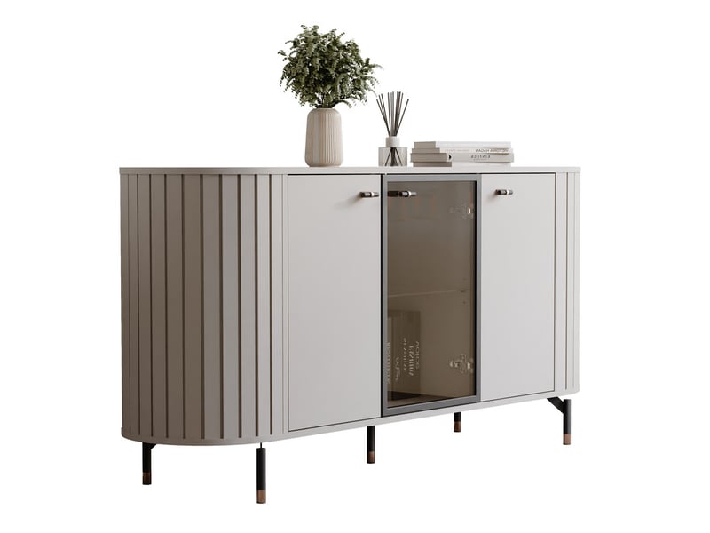  Commode salon avec vitrine et led sento - commode chambre - 190x40x81 cm - 3 portes - cachemire SENTO - Conforama A