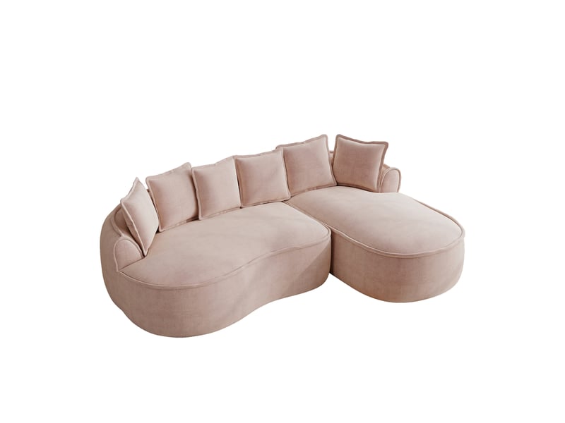  Canapé d'angle, canapé modulable – en chenille, assise profonde, avec méridienne, sans cadre, coussins inclus, rose  - Conforama B