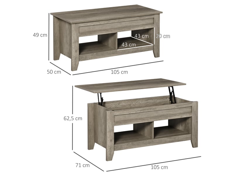  Table basse à plateau relevable 2 niches coloris chêne clair 105 x 50 x 49-62,5 cm  - Conforama C