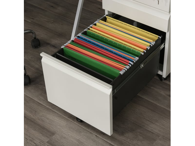  Caisson de rangement de bureau mobile 39x48x60 cm – blanc – 3 tiroirs verrouillables avec roulettes  - Conforama E