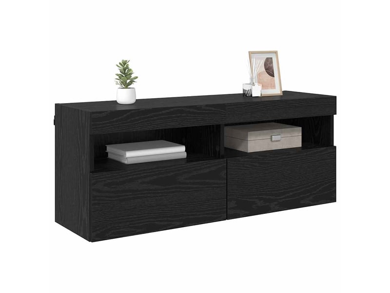  Meuble tv - banc tv - meuble de rangement mural 100 x 30 x 40 cm chêne noir bois d'ingénierie  - Conforama C