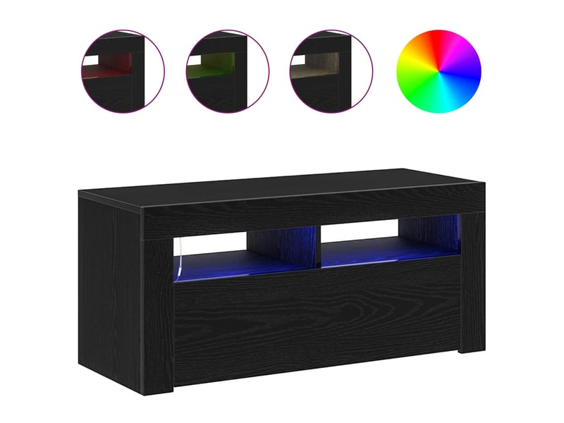  Meuble tv - banc tv - meuble de rangement 90 x 35 x 40 cm chêne noir bois d'ingénierie  - Conforama E