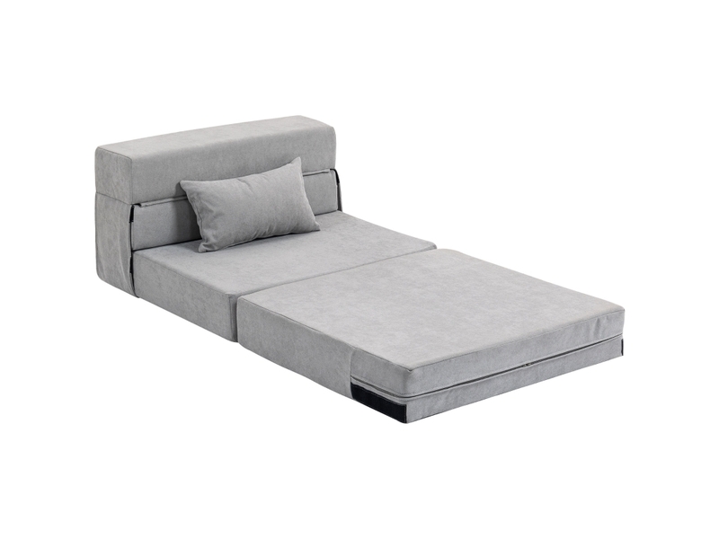 Fauteuil de sol convertible gris clair, canapé en mousse haute densité, matelas pliable avec coussin pour petit espace - Conforama A