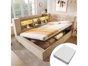 Lit avec rangement 140x200 cm <strong>CHICFURN</strong>  <strong></strong> coloris beige