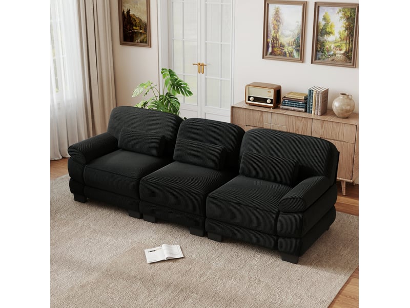  Canapé droit modulable 3 places en velours côtelé noir 265x88,5x94 cm  - Conforama B