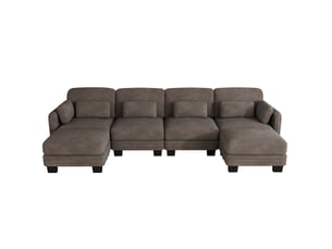Canapé modulable en u 4 places 330x143x88 cm 2 poufs, assise large profonde, design ergonomique, chenille marron