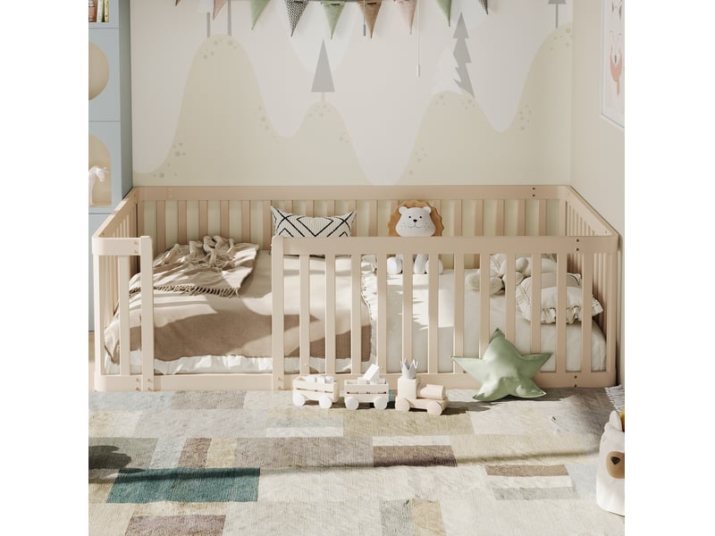  Lit enfant 90 x 200 cm avec barrières crème  - Conforama C