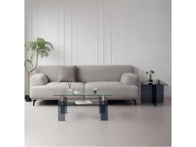  Table basse en verre trempé transparent – pieds gris, design moderne pour salon  - Conforama E