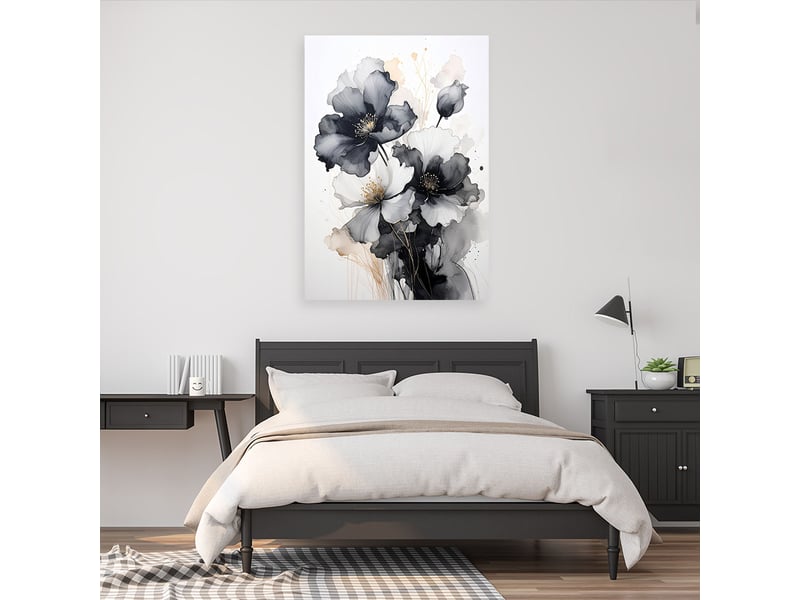 Tableaux, fleurs noires et blanches dans une délicate composition à l'aquarelle 20x30 1328137272 - Conforama B
