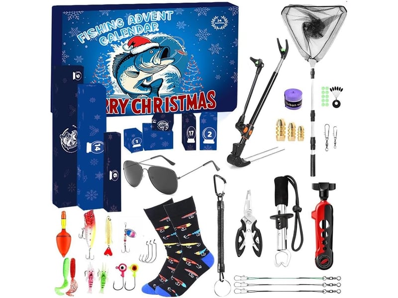  Calendrier de l’avent pêche 2026, 24 jours d’accessoires de pêche avec support de canne, cadeau de noël pour homme  - Conforama A
