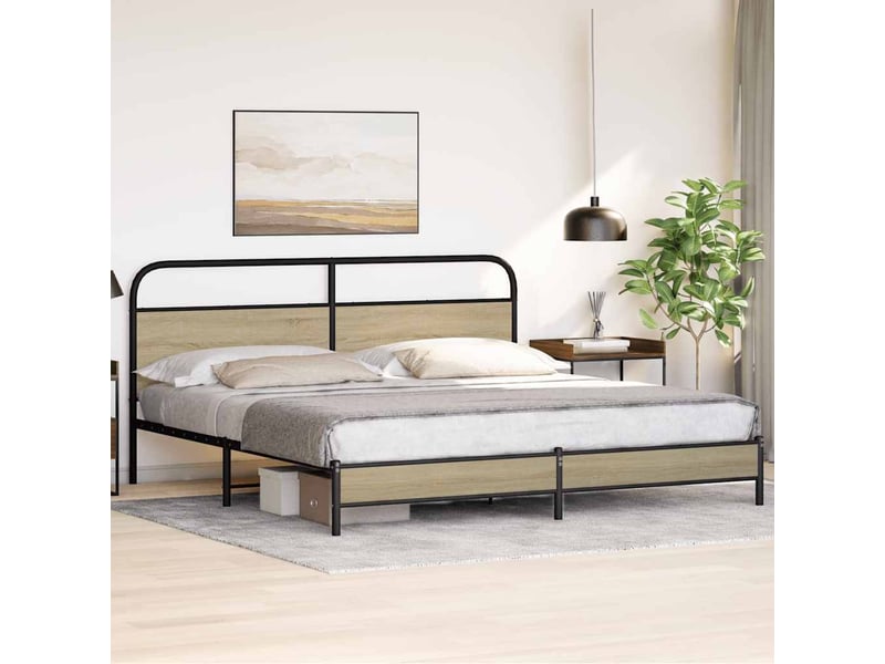  Lit double- lit adulte -  cadre de lit en métal sans matelas chêne sonoma 180x200 cm  - Conforama C
