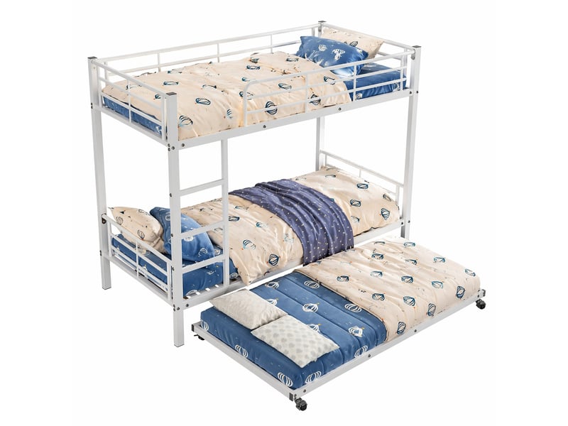  Lit superposé métal avec lit gigogne 90x200 cm et 90x190 cm blanc  - Conforama A