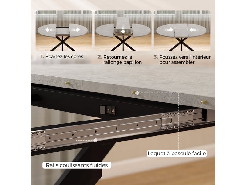  Table à manger extensible 4 à 6 personnes effet pierre grise 100-135 x 100 x 75 cm  - Conforama E