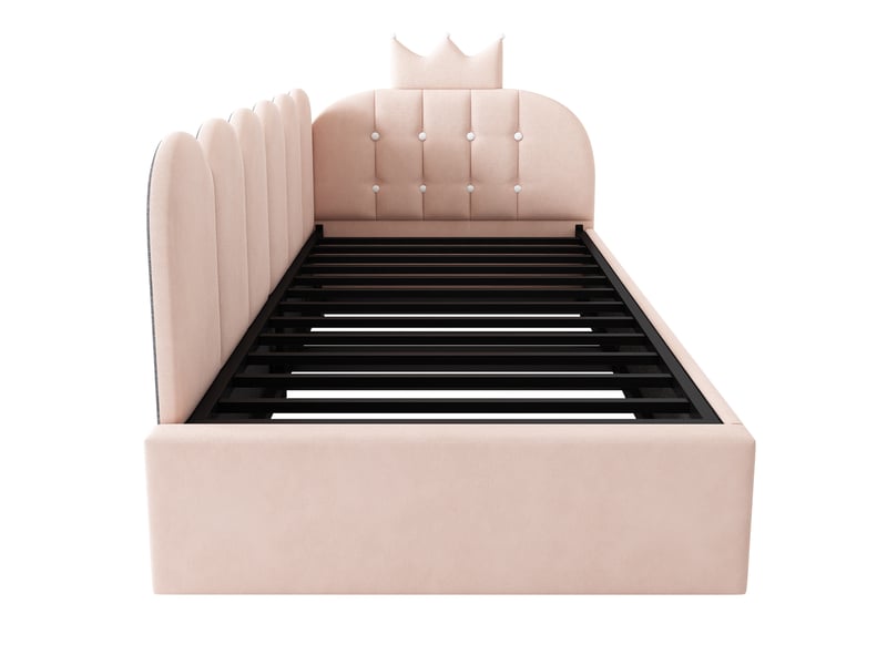 Canapé-lit pour enfant 90 × 200 cm, avec lit coulissant, forme en l, velours, rose - Conforama R