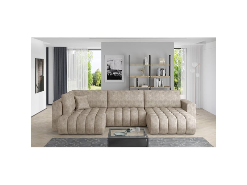  Canapé d'angle bonita convertible 6 places beige effet marbré – droit – 350x175cm  - Conforama B