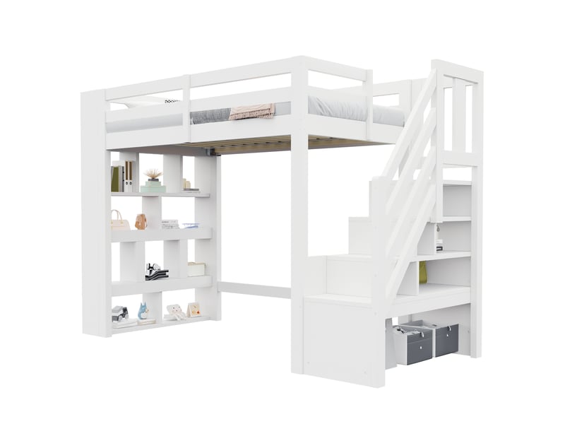  Lit mezzanine 90x200 cm coloris blanc en mdf rangement led  - Conforama A