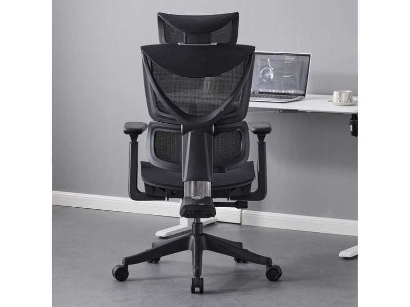 Chaise de bureau ergonomique noire en maille, réglage à 3 boutons et dossier inclinable 95° à 119° - Conforama E