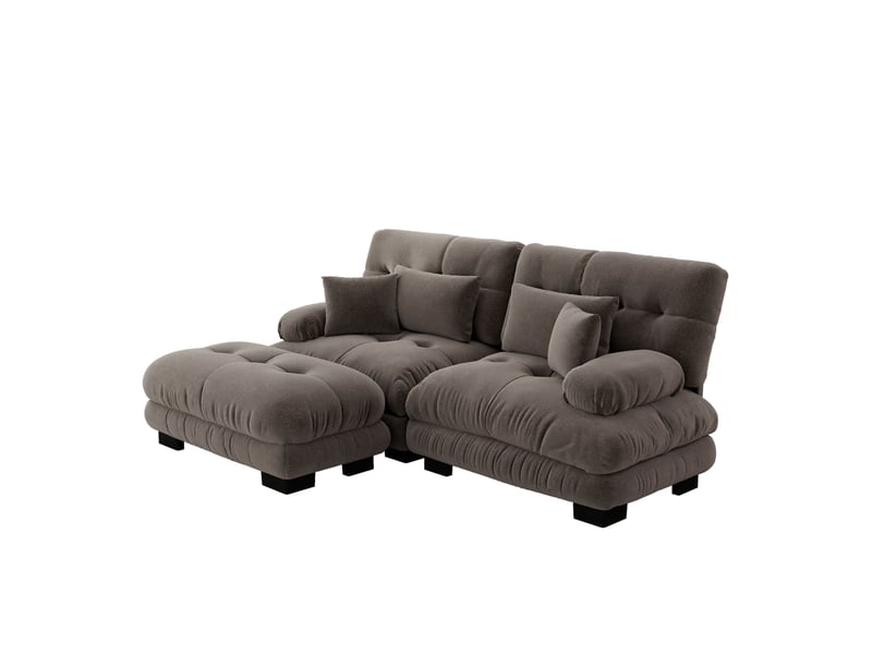  Canapé modulaire 220x145x81cm 2 places, assise profonde, meuble de salon, structure bois, revêtement chenille, marron  - Conforama A