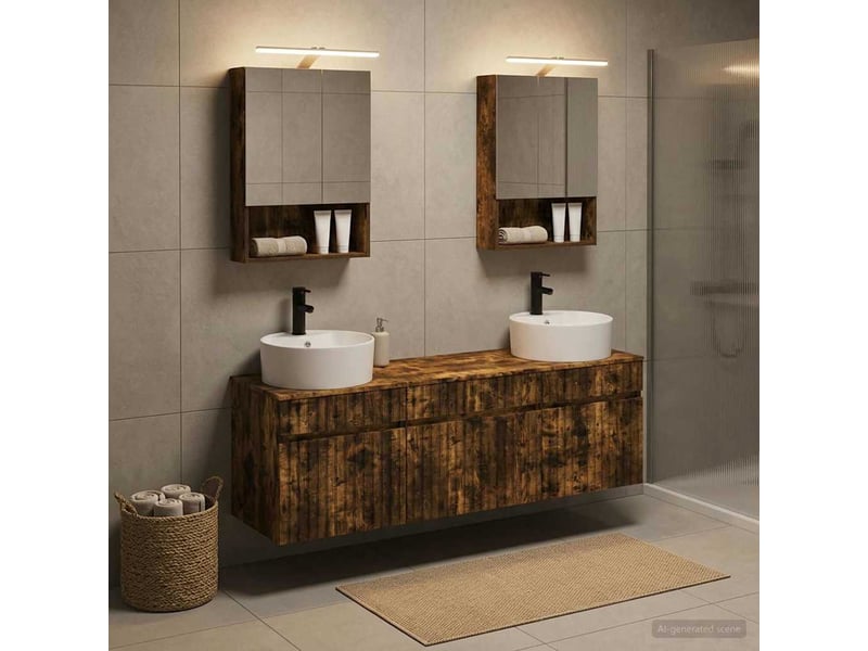  Vidaxl ensemble d'armoire de salle de bain 5 pcs chêne fumé  - Conforama B