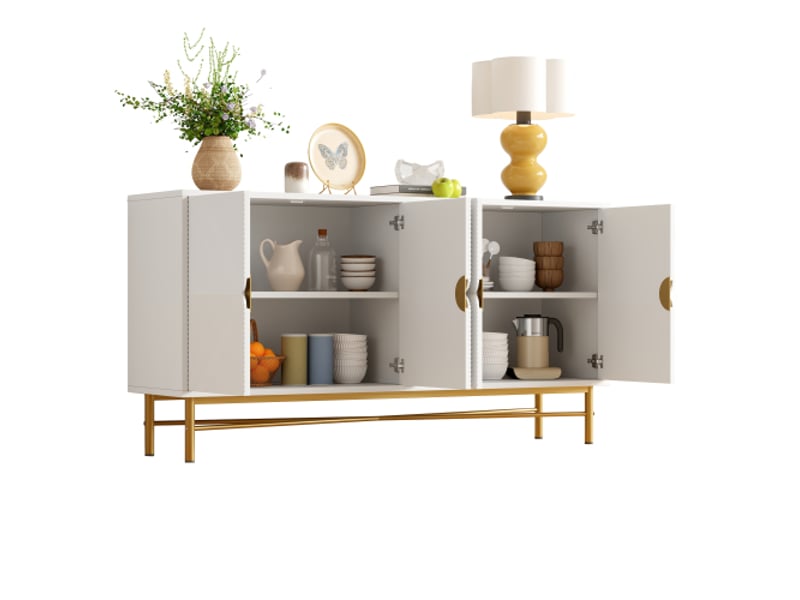 Buffet 4 porte(s) 0 tiroir(s) - 160 cm blanc panneau de particules buffet blanc - Conforama A