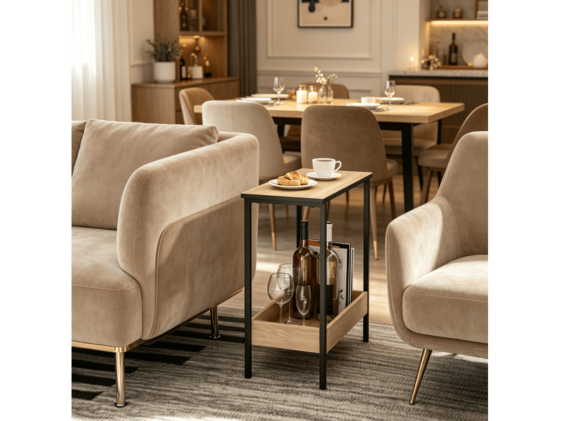  Table d'appoint 50x25x55 cm à deux niveaux métal noir chêne clair  - Conforama B