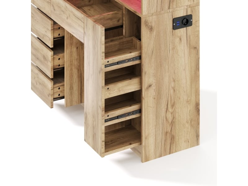 Meuble haut de cuisine colonne épices coulissante led, télécommande, prise intégrée, étagères réglables 185×105×40 cm - Conforama E