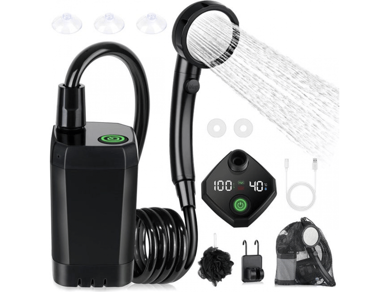 Douche d'extérieur, ensemble de douche avec écran led, 4 modes de douche, douchette, rechargeable 6000 mah, idéale pour le camping et la plage, noire - Conforama C