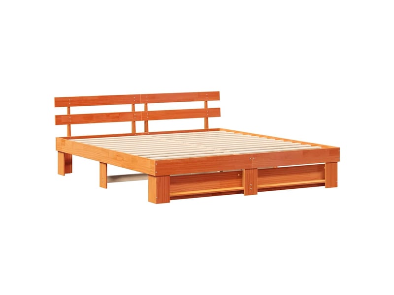 Lit double- lit adulte - cadre de lit avec tête de lit marron 200 x 200 cm pin massif - Conforama C