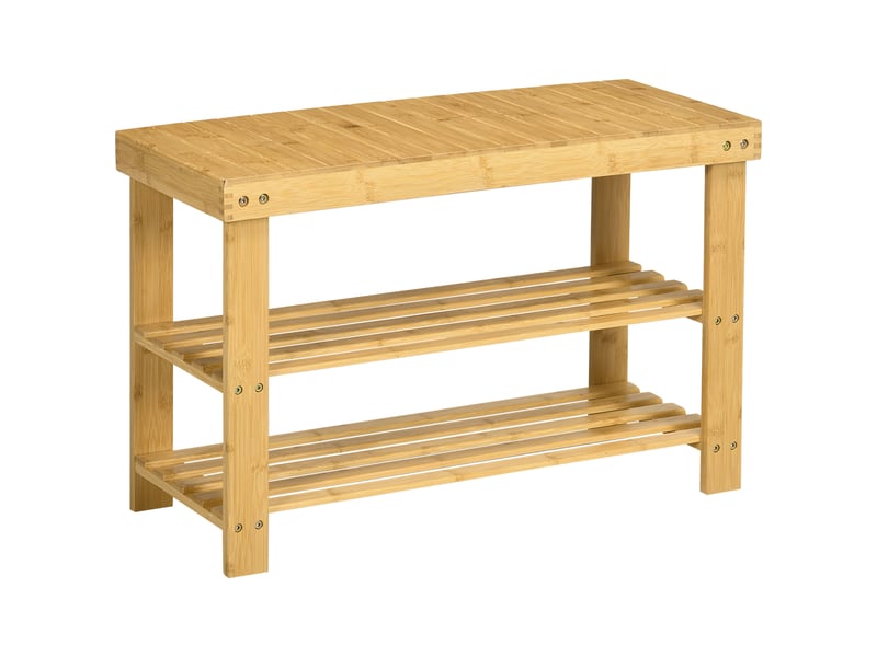  Banc à chaussures, 3 étagères, espace pour 6 à 9 paires de chaussures, jusqu'à 130 kg, bambou, 70 x 28 x 45 cm  - Conforama B