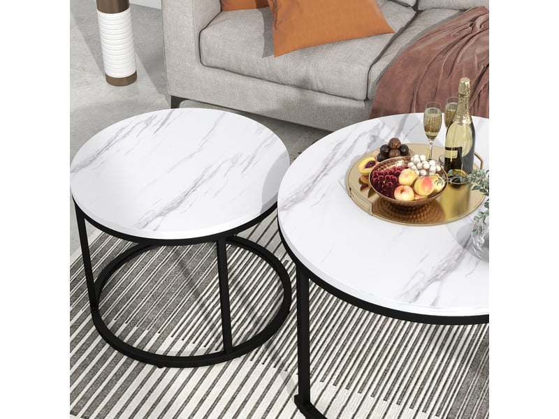  Table basse ronde gigogne lot de 2 tables basses effet marbre blanc avec cadre en métal pour salon  - Conforama B