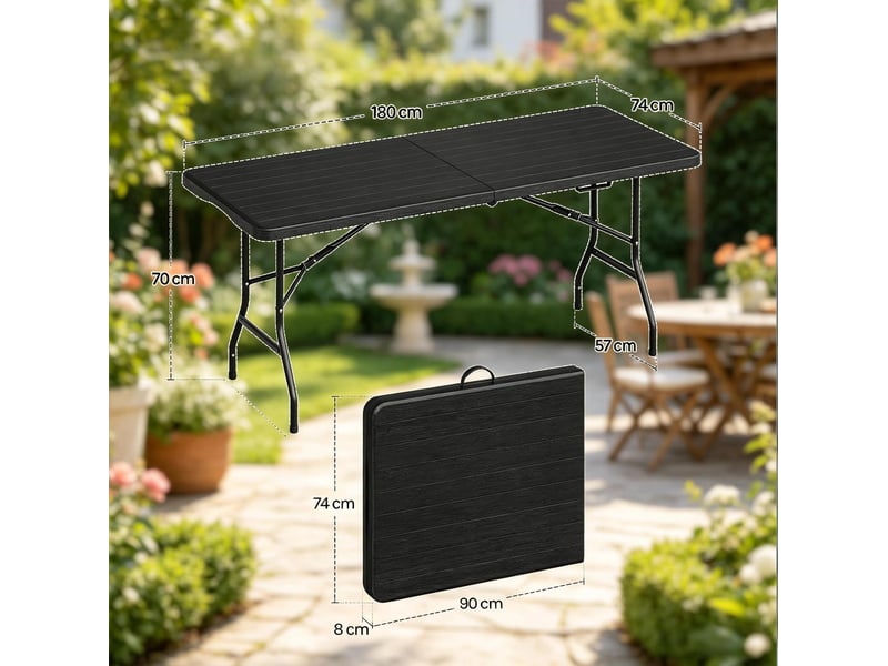  Table de balcon pliante 180x74x70 cm plateau lisse métal noir  - Conforama C