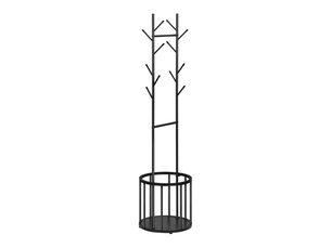 Porte-manteau sur pied arbre en métal noir avec panier de rangement