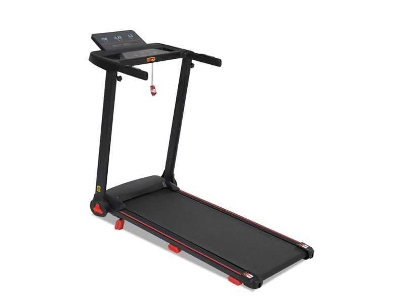 Tapis de course pliable 121x50x94 cm noir en métal, inclinaison 8 %, vitesse 14 kmh et 12 programmes - Conforama C