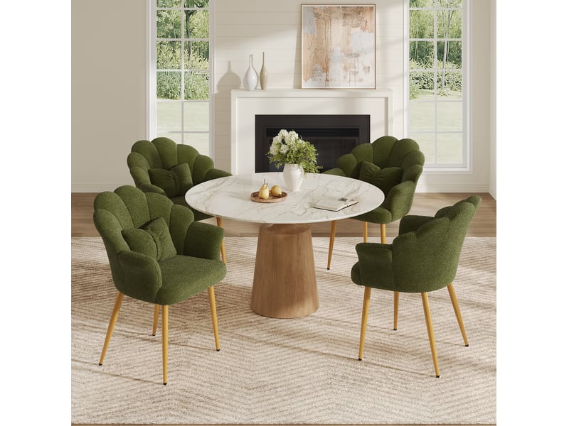  Lot de 4 fauteuils de salle à manger en tissu bouclette vert, 64x65,5x85 cm  - Conforama W
