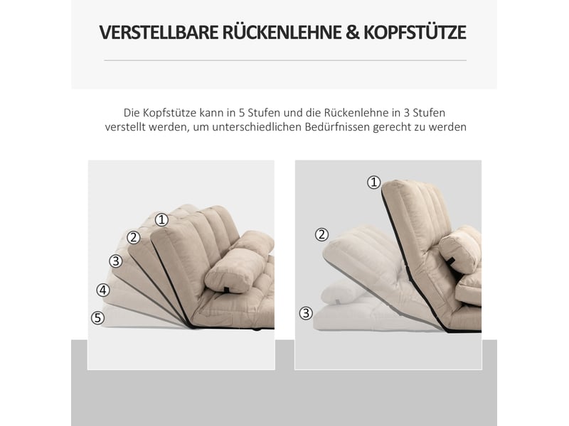  Canapé convertible de sol modenvie 2 en 1 beige, dossier réglable 3 positions, aspect velours, cadre en acier, 102 x 73 x 60 cm  - Conforama E