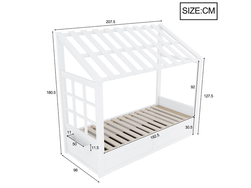  Lit coffre 90x200 cm coloris blanc bois massif  - Conforama C
