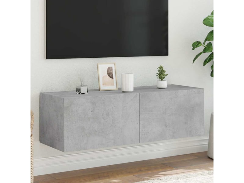  Meuble tv - banc tv - meuble de rangement mural avec lumières led gris béton 100x35x31 cm  - Conforama B
