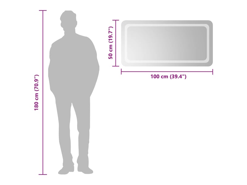  Miroir de salle de bain, miroir de toilette led avec miroir transparent 100 x 50 cm cf62554  - Conforama E