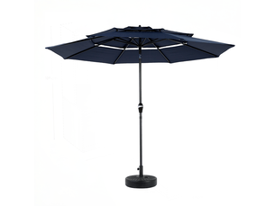 Parasol en acier 3 niveaux 3 m avec inclinaison automatique, bleu marine, sans pied